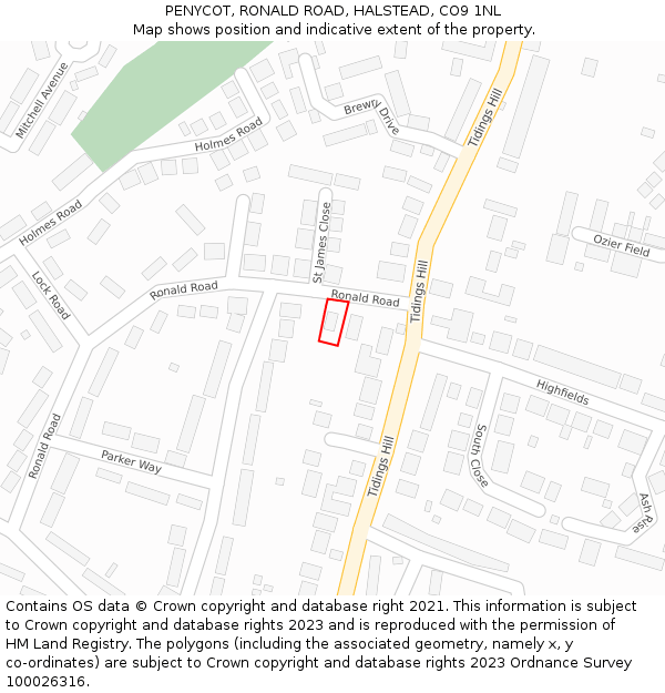 PENYCOT, RONALD ROAD, HALSTEAD, CO9 1NL: Location map and indicative extent of plot