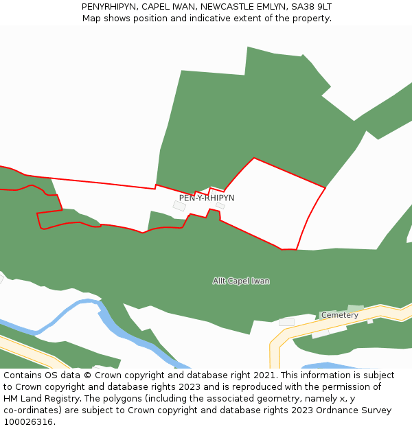 PENYRHIPYN, CAPEL IWAN, NEWCASTLE EMLYN, SA38 9LT: Location map and indicative extent of plot