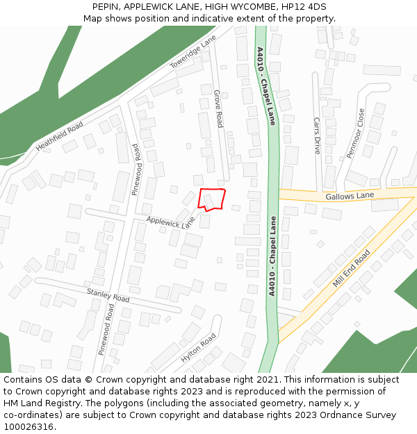 PEPIN, APPLEWICK LANE, HIGH WYCOMBE, HP12 4DS: Location map and indicative extent of plot