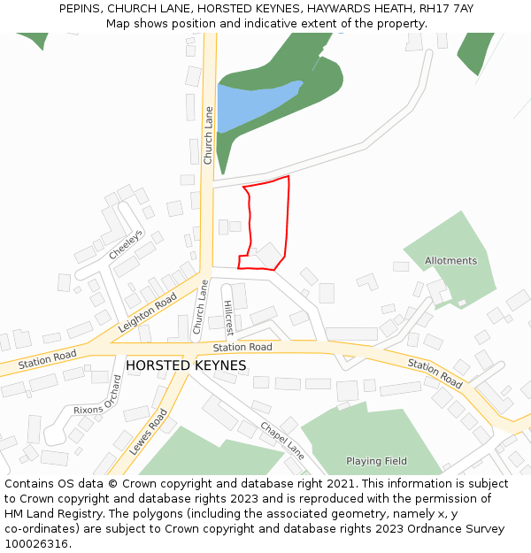 PEPINS, CHURCH LANE, HORSTED KEYNES, HAYWARDS HEATH, RH17 7AY: Location map and indicative extent of plot