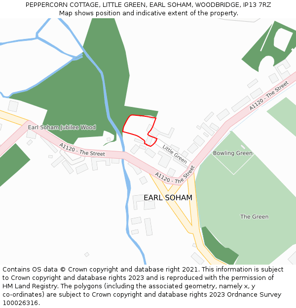 PEPPERCORN COTTAGE, LITTLE GREEN, EARL SOHAM, WOODBRIDGE, IP13 7RZ: Location map and indicative extent of plot