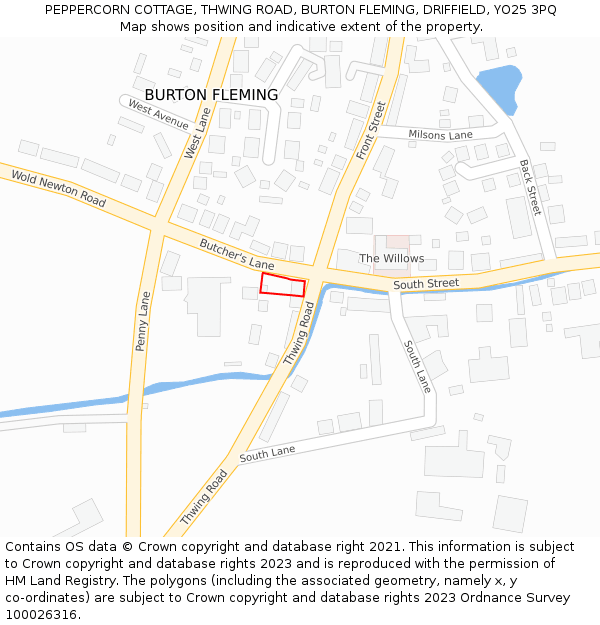 PEPPERCORN COTTAGE, THWING ROAD, BURTON FLEMING, DRIFFIELD, YO25 3PQ: Location map and indicative extent of plot