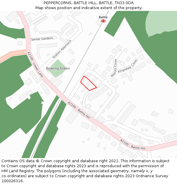 PEPPERCORNS, BATTLE HILL, BATTLE, TN33 0DA: Location map and indicative extent of plot