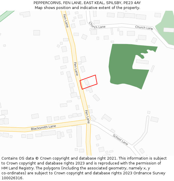 PEPPERCORNS, FEN LANE, EAST KEAL, SPILSBY, PE23 4AY: Location map and indicative extent of plot