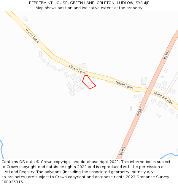 PEPPERMINT HOUSE, GREEN LANE, ORLETON, LUDLOW, SY8 4JE: Location map and indicative extent of plot