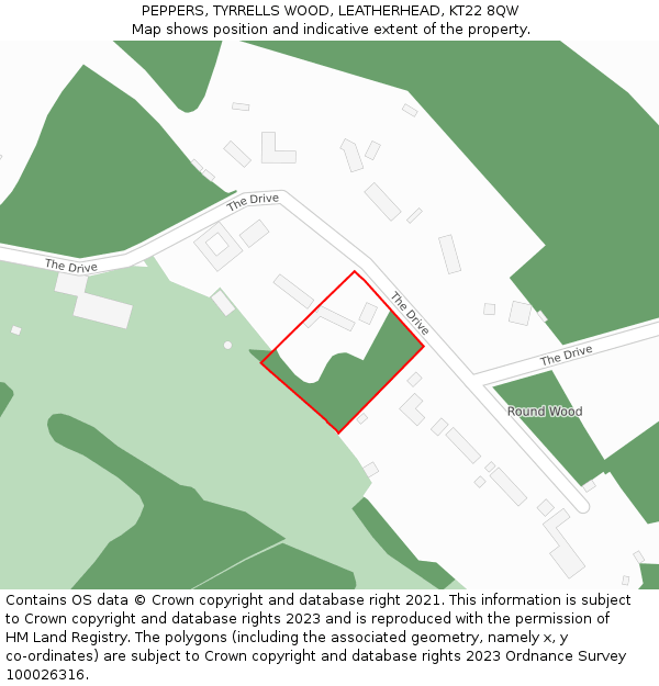 PEPPERS, TYRRELLS WOOD, LEATHERHEAD, KT22 8QW: Location map and indicative extent of plot