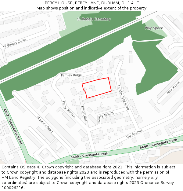 PERCY HOUSE, PERCY LANE, DURHAM, DH1 4HE: Location map and indicative extent of plot