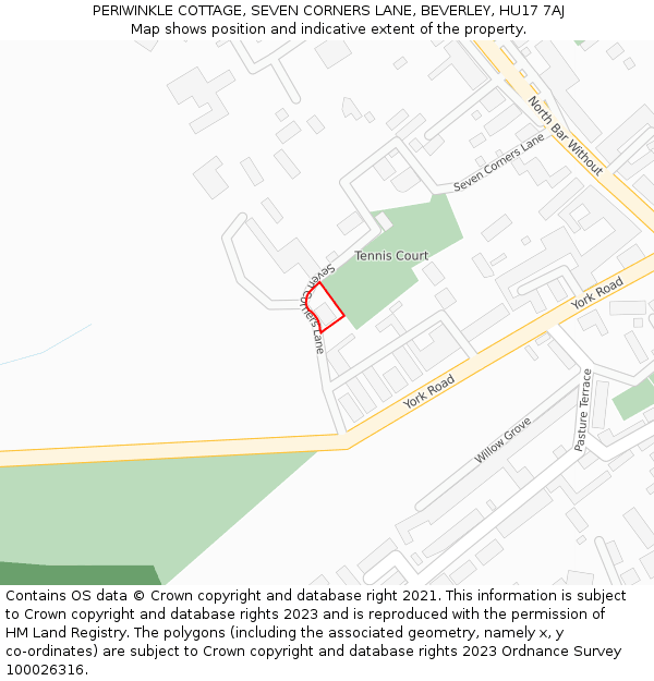 PERIWINKLE COTTAGE, SEVEN CORNERS LANE, BEVERLEY, HU17 7AJ: Location map and indicative extent of plot