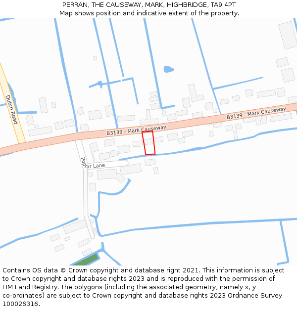 PERRAN, THE CAUSEWAY, MARK, HIGHBRIDGE, TA9 4PT: Location map and indicative extent of plot