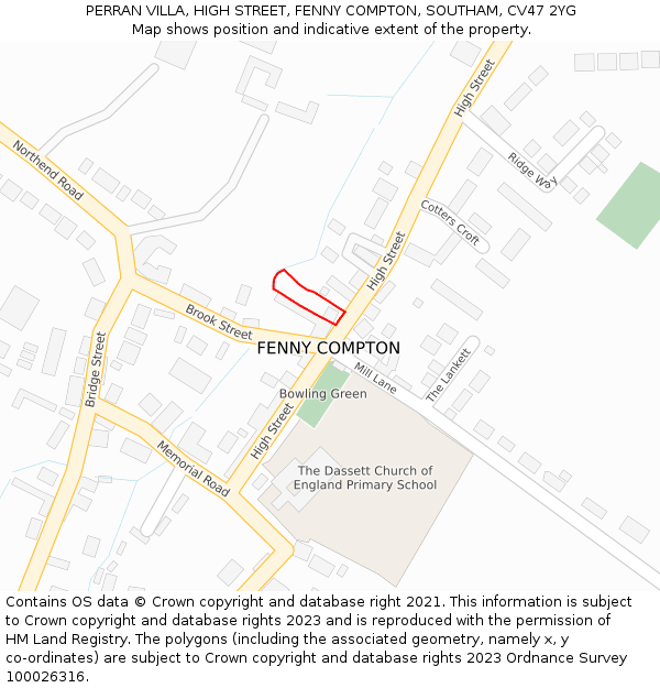 PERRAN VILLA, HIGH STREET, FENNY COMPTON, SOUTHAM, CV47 2YG: Location map and indicative extent of plot