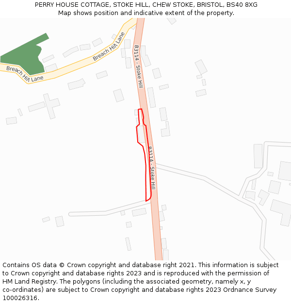 PERRY HOUSE COTTAGE, STOKE HILL, CHEW STOKE, BRISTOL, BS40 8XG: Location map and indicative extent of plot