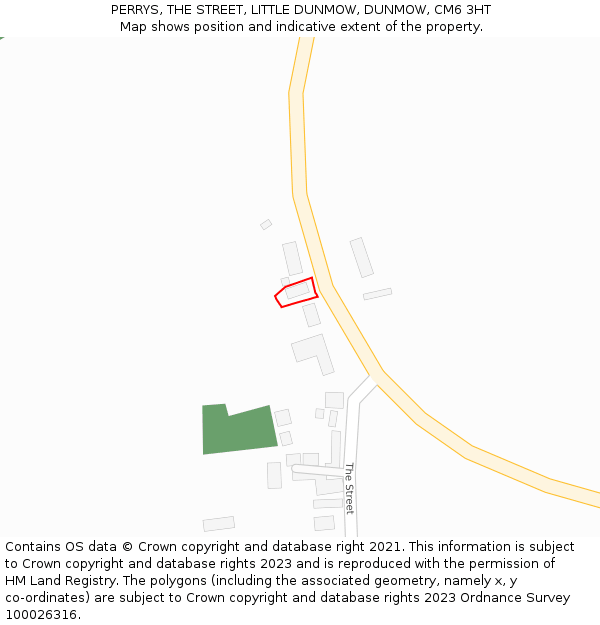 PERRYS, THE STREET, LITTLE DUNMOW, DUNMOW, CM6 3HT: Location map and indicative extent of plot