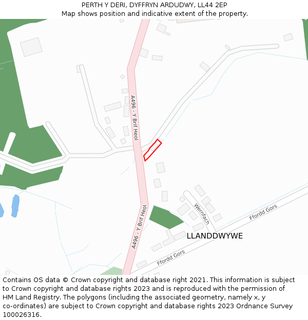 PERTH Y DERI, DYFFRYN ARDUDWY, LL44 2EP: Location map and indicative extent of plot