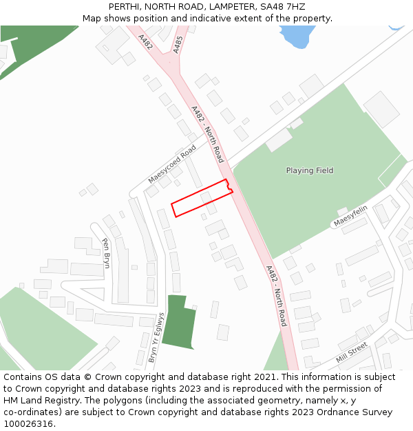 PERTHI, NORTH ROAD, LAMPETER, SA48 7HZ: Location map and indicative extent of plot