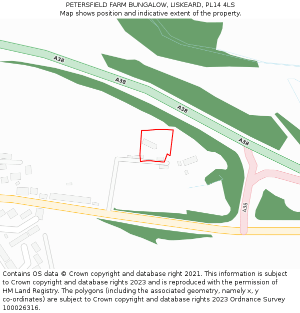 PETERSFIELD FARM BUNGALOW, LISKEARD, PL14 4LS: Location map and indicative extent of plot