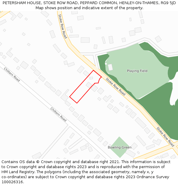 PETERSHAM HOUSE, STOKE ROW ROAD, PEPPARD COMMON, HENLEY-ON-THAMES, RG9 5JD: Location map and indicative extent of plot