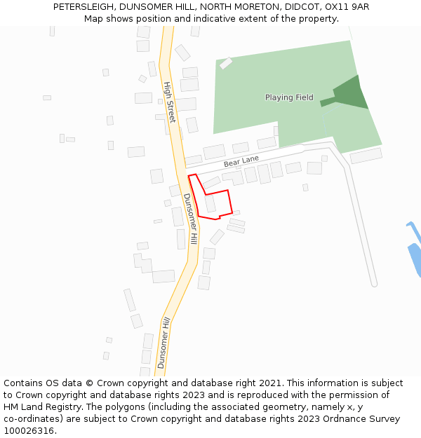 PETERSLEIGH, DUNSOMER HILL, NORTH MORETON, DIDCOT, OX11 9AR: Location map and indicative extent of plot