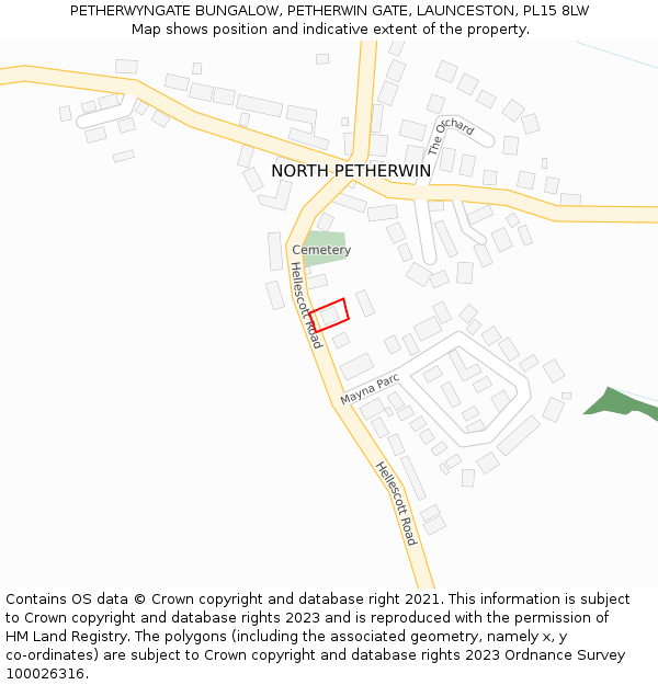 PETHERWYNGATE BUNGALOW, PETHERWIN GATE, LAUNCESTON, PL15 8LW: Location map and indicative extent of plot