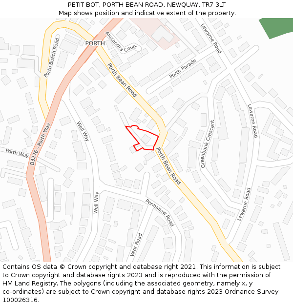 PETIT BOT, PORTH BEAN ROAD, NEWQUAY, TR7 3LT: Location map and indicative extent of plot