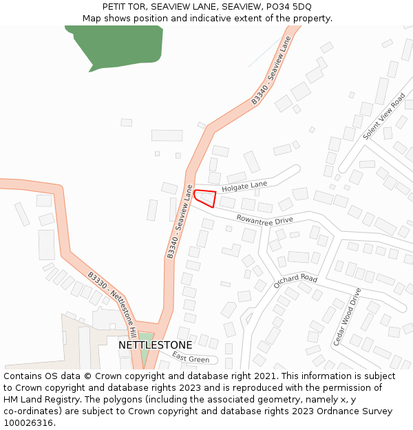 PETIT TOR, SEAVIEW LANE, SEAVIEW, PO34 5DQ: Location map and indicative extent of plot