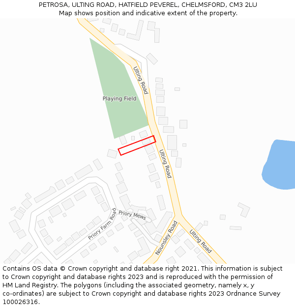 PETROSA, ULTING ROAD, HATFIELD PEVEREL, CHELMSFORD, CM3 2LU: Location map and indicative extent of plot