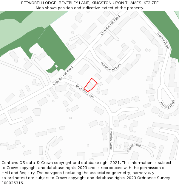 PETWORTH LODGE, BEVERLEY LANE, KINGSTON UPON THAMES, KT2 7EE: Location map and indicative extent of plot
