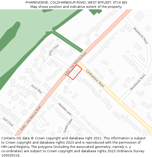 PHARENDENE, COLDHARBOUR ROAD, WEST BYFLEET, KT14 6JN: Location map and indicative extent of plot