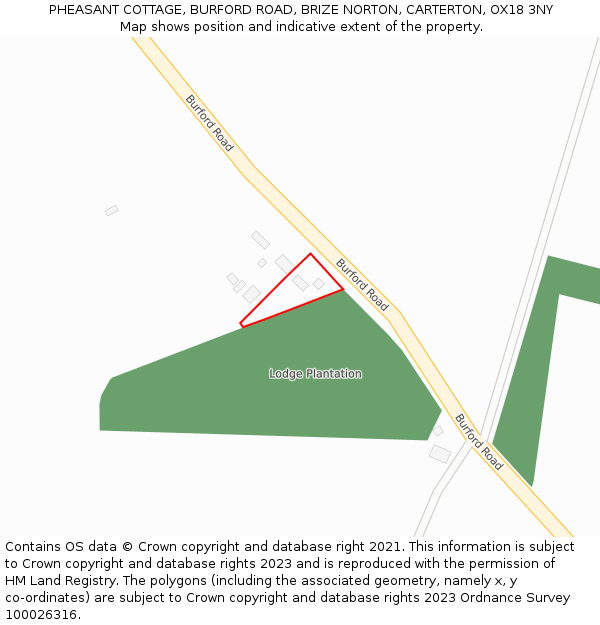 PHEASANT COTTAGE, BURFORD ROAD, BRIZE NORTON, CARTERTON, OX18 3NY: Location map and indicative extent of plot