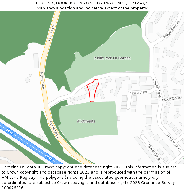 PHOENIX, BOOKER COMMON, HIGH WYCOMBE, HP12 4QS: Location map and indicative extent of plot