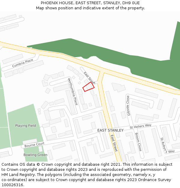 PHOENIX HOUSE, EAST STREET, STANLEY, DH9 0UE: Location map and indicative extent of plot
