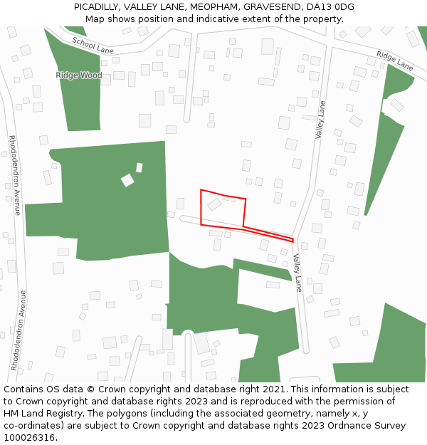 PICADILLY, VALLEY LANE, MEOPHAM, GRAVESEND, DA13 0DG: Location map and indicative extent of plot