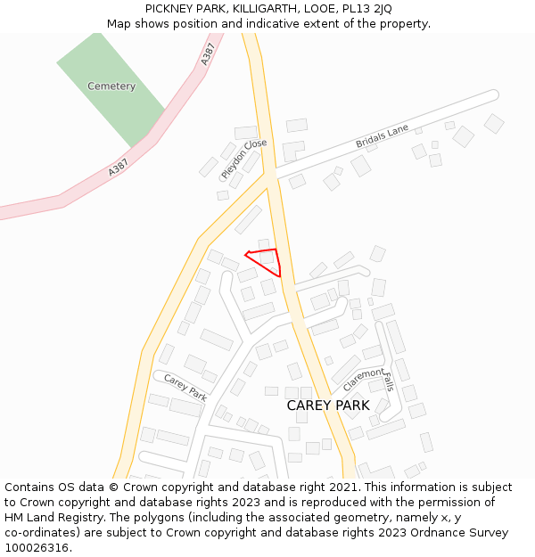 PICKNEY PARK, KILLIGARTH, LOOE, PL13 2JQ: Location map and indicative extent of plot