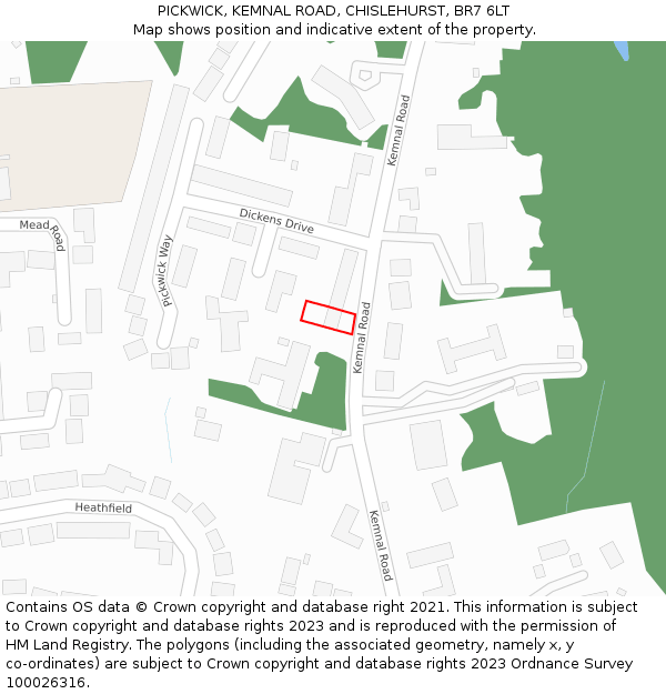 PICKWICK, KEMNAL ROAD, CHISLEHURST, BR7 6LT: Location map and indicative extent of plot