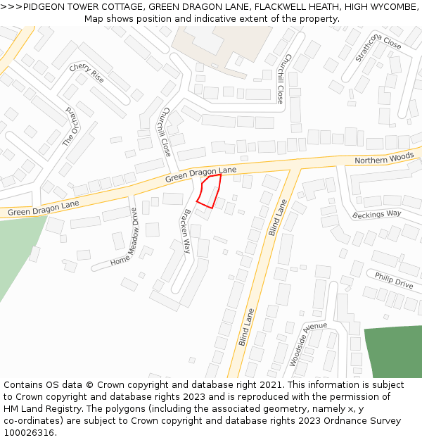 PIDGEON TOWER COTTAGE, GREEN DRAGON LANE, FLACKWELL HEATH, HIGH WYCOMBE, HP10 9JU: Location map and indicative extent of plot
