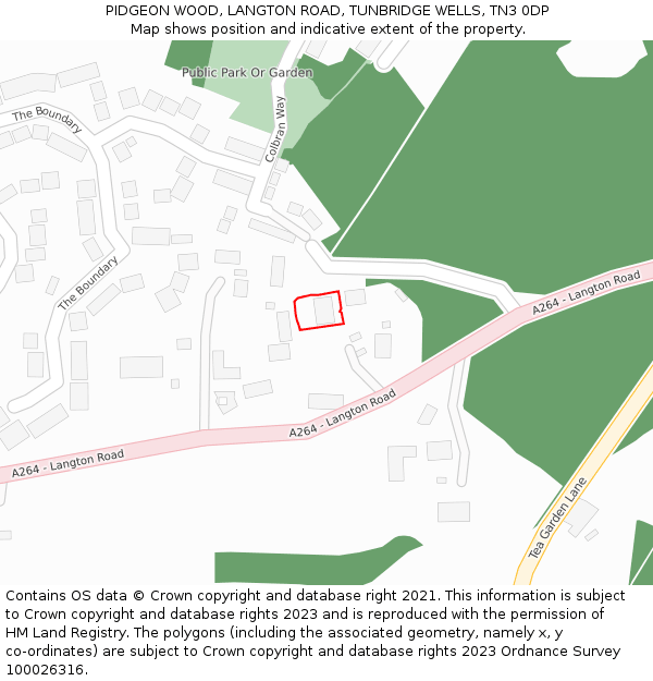 PIDGEON WOOD, LANGTON ROAD, TUNBRIDGE WELLS, TN3 0DP: Location map and indicative extent of plot