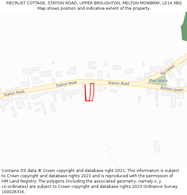 PIECRUST COTTAGE, STATION ROAD, UPPER BROUGHTON, MELTON MOWBRAY, LE14 3BQ: Location map and indicative extent of plot