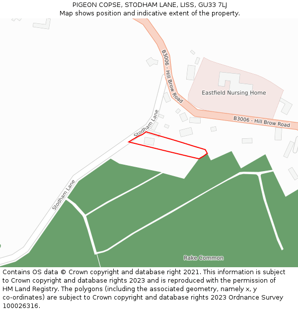 PIGEON COPSE, STODHAM LANE, LISS, GU33 7LJ: Location map and indicative extent of plot