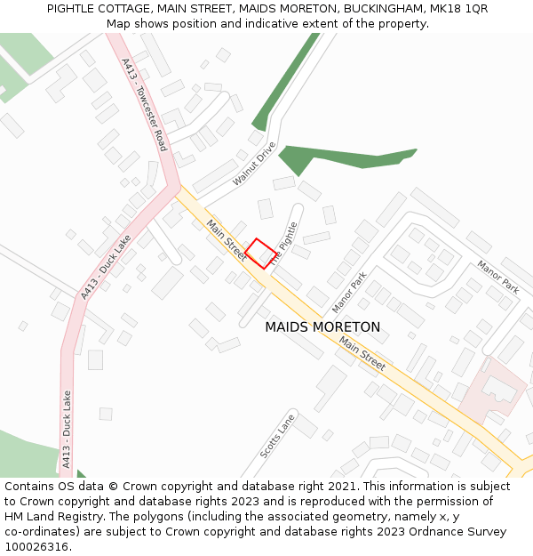 PIGHTLE COTTAGE, MAIN STREET, MAIDS MORETON, BUCKINGHAM, MK18 1QR: Location map and indicative extent of plot