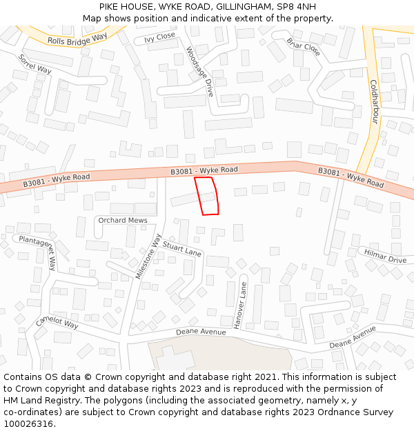 PIKE HOUSE, WYKE ROAD, GILLINGHAM, SP8 4NH: Location map and indicative extent of plot