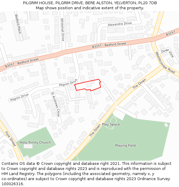 PILGRIM HOUSE, PILGRIM DRIVE, BERE ALSTON, YELVERTON, PL20 7DB: Location map and indicative extent of plot