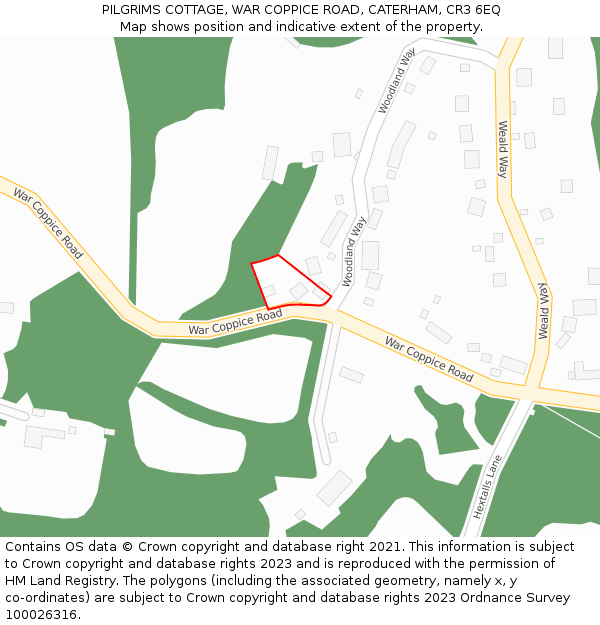 PILGRIMS COTTAGE, WAR COPPICE ROAD, CATERHAM, CR3 6EQ: Location map and indicative extent of plot