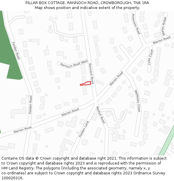 PILLAR BOX COTTAGE, RANNOCH ROAD, CROWBOROUGH, TN6 1RA: Location map and indicative extent of plot