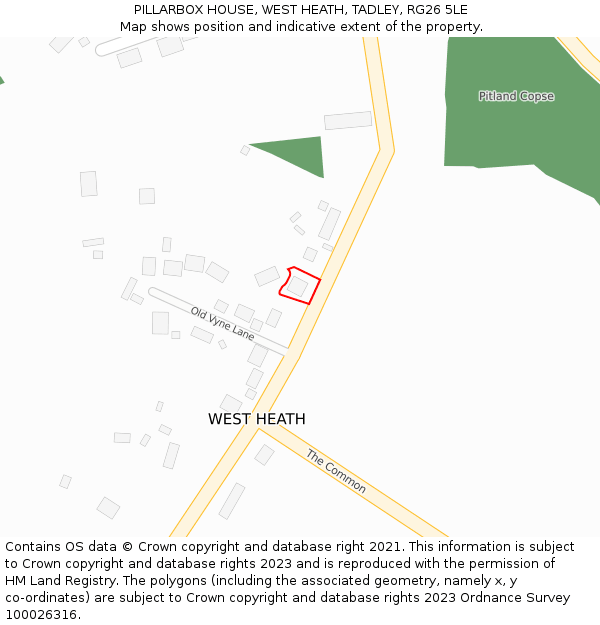 PILLARBOX HOUSE, WEST HEATH, TADLEY, RG26 5LE: Location map and indicative extent of plot