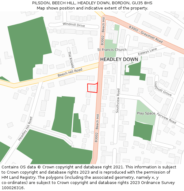 PILSDON, BEECH HILL, HEADLEY DOWN, BORDON, GU35 8HS: Location map and indicative extent of plot