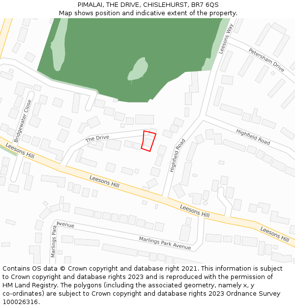 PIMALAI, THE DRIVE, CHISLEHURST, BR7 6QS: Location map and indicative extent of plot