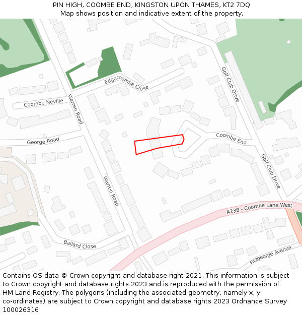 PIN HIGH, COOMBE END, KINGSTON UPON THAMES, KT2 7DQ: Location map and indicative extent of plot