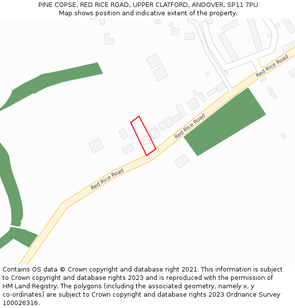 PINE COPSE, RED RICE ROAD, UPPER CLATFORD, ANDOVER, SP11 7PU: Location map and indicative extent of plot