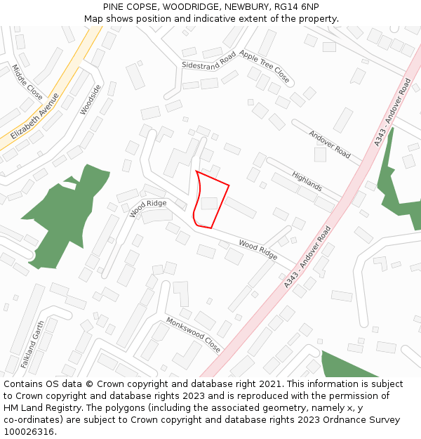PINE COPSE, WOODRIDGE, NEWBURY, RG14 6NP: Location map and indicative extent of plot