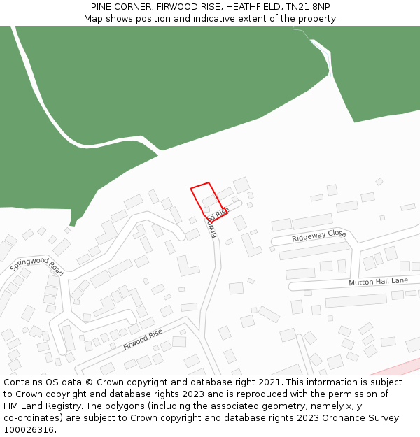 PINE CORNER, FIRWOOD RISE, HEATHFIELD, TN21 8NP: Location map and indicative extent of plot