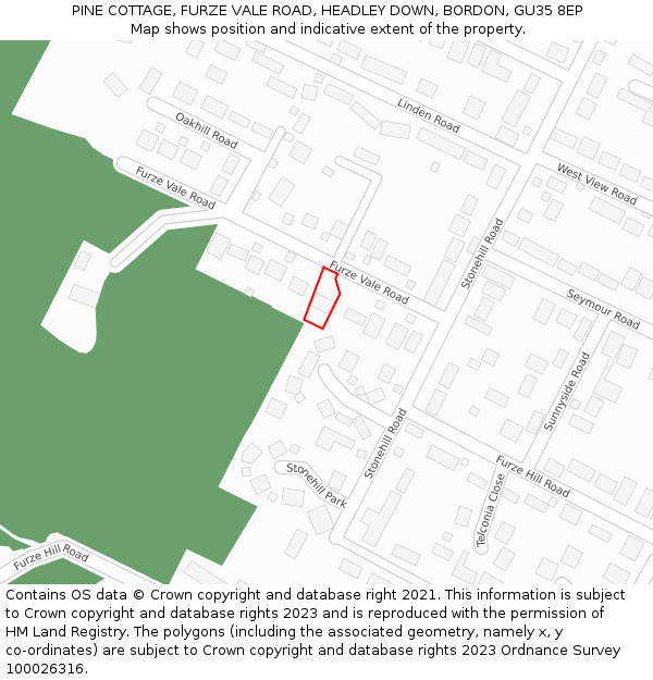 PINE COTTAGE, FURZE VALE ROAD, HEADLEY DOWN, BORDON, GU35 8EP: Location map and indicative extent of plot